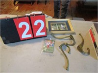 GROUP - SMALL PICTURE, COAT HOOKS, SPORTS CARDS