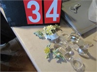 GLASS ITEMS AND FLOWER FIGURINES