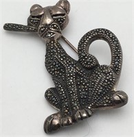 Sterling Silver And Marcasite Cat Pin