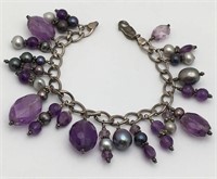 Sterling Silver Bracelet With Purple Stones