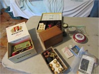 GROUP - TRINKET BOXES, BUTTONS, NEEDLES, PINS