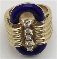 14k Gold Enameled And Diamond Art Deco Ring