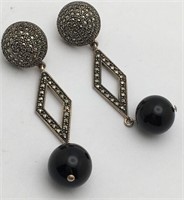 Sterling Silver And Marcasite Black Onyx Earrings