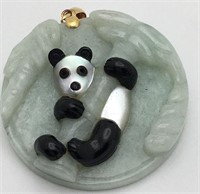14k Gold, Jade & Mother Of Pearl Panda Pendant