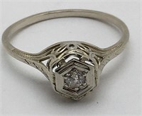 Antique 14k Gold Filigree And Diamond Ring