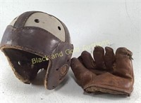 Vintage Football Helmet & Baseball Mitt