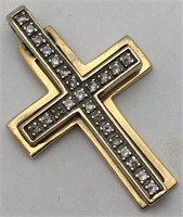 14k Gold And Clear Stone Cross Pendant