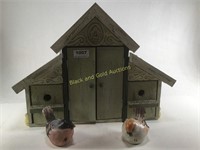 Wood Decorative Bird House With 2 Birds 16" Long