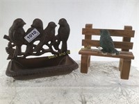 Cast iron Bird Feeder, 6.5" Long, Wood Bench