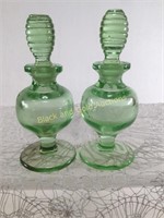 Green Depression Perfume Bottles 4" Tall