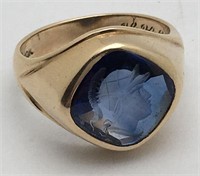 10k Gold And Blue Stone Cameo Carved Ring