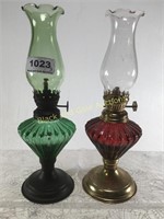 Vintage 10" Kerosene Lamps With Shades 2 Count