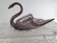 Art Glass Swan 9" Long