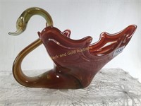Art Glass Swan 11" Long