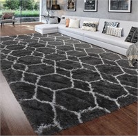 Large grey and white shag rug 6 x 8 feet