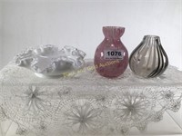 Fenton Dish, Art Glass Vases
