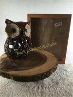 Wood Slab Decor, Wood Paper Drop Box, Owl