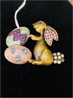 Vintage Enameled Easter Rabbit Brooch signed AS