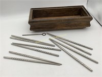 Wood Box With Metal Chopstick Pairs