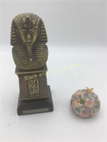 Tutankhamun Paperweight Bust & Ceramic Holder