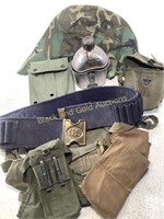 Vintage Army Belts, A Canteen, & Pouches For Belts