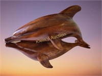 Teak Carved pair of Dolphins sculpture large