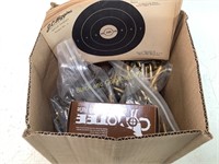 Box of Assorted Rifle Brass and Paper Targets
