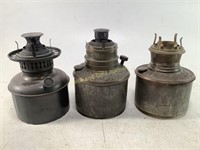 Three Vintage Oil Lamp Reservoirs