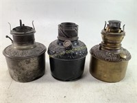 Three Vintage Oil Lamp Reservoirs