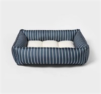 Two new blue striped Boots & Barkley pet beds