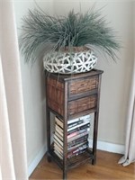 Side Tables with Woven Drawers, Books, Faux Plant