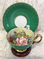 Aynsley signed J.A. Bailey flower cup & saucer