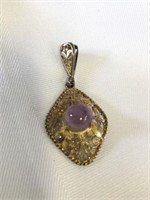 Sterling pendant w/ purple stone 1.5" 2.5grams