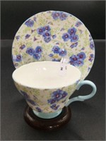 Shelley blue Pansy chintz cup & saucer