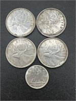 (4) 1968 Canadian silver quarters and a 1968