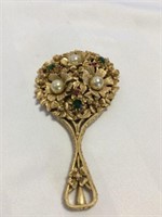 Vintage Flower bouquet mirror pearls & stones