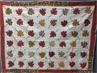96" x 72" Hand stitched maple leaf quilt