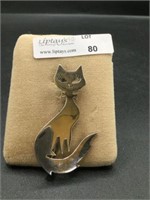 Sterling cat brooch 9.5 grams 2" long