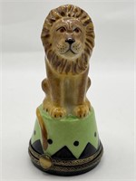 Limoges lion on a pedestal trinket box.