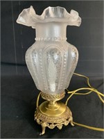 Vintage satin frosted glass shade with brass base