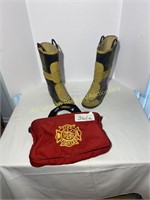 Fireman's Boots and Bag. Size 8 1/2 M or 91/2 W