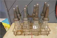 8 Oil Bottles w / Wire Carrying Rack
