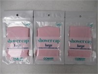 (3) Conair Shower Cap, Pink, L