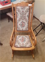 Wooden Cross Stitch Upholstered Rocking Chair