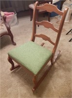 Wooden Rocking Chair with Green Upholstery