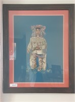 Framed Cross Stitch Native American Boy Picture
