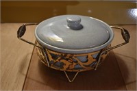 Vintage Bauer Stoneware Casserole Dish in Stand