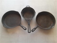 Lot of 3 Cast Iron Cooking Pans