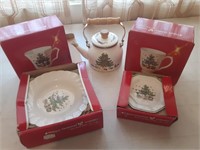 Vintage Lot of Christmas Dishes and Teapot