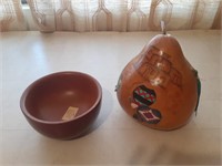 Vintage Lot of 2 Art Wood Bowl and Gourd